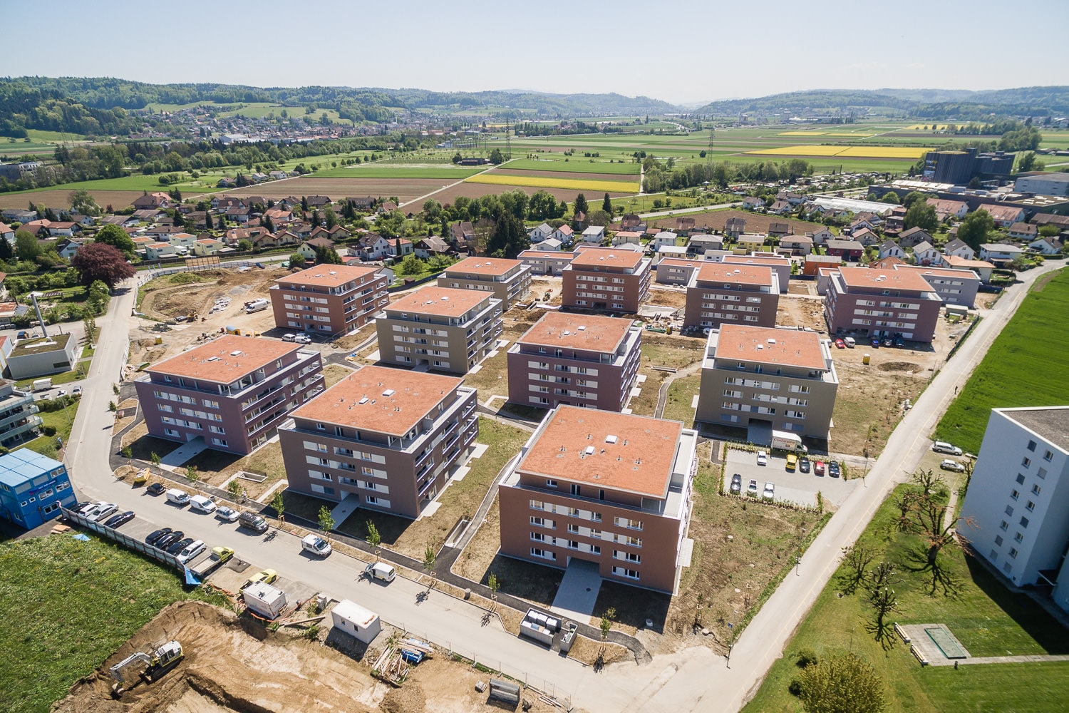 Drohne Luftaufnahme Baustelle Neubau Überbauung
