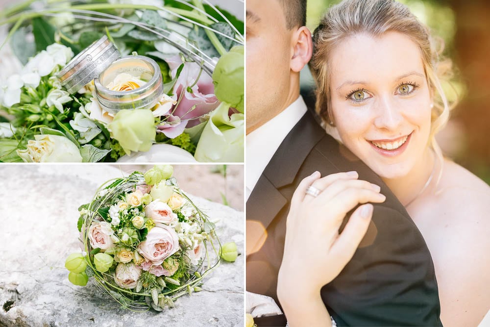 Hochzeit Brautstrauss Ringe mit Blumen