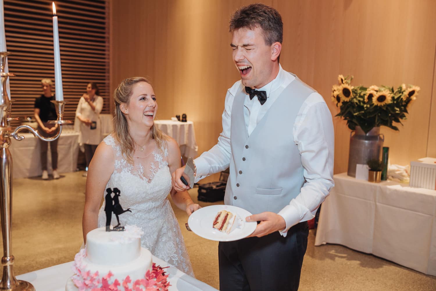 Torte Anschnitt Abend Hochzeit